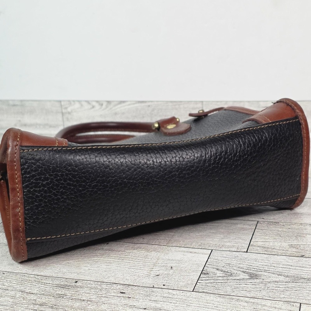 80s Vintage Liz Claiborne Genuine Leather Handbag Black Brown Trim Purse - Picture 10 of 13